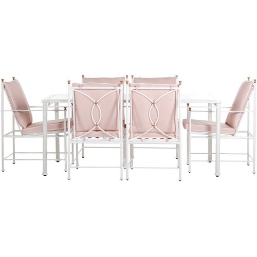 Frances 7-Pc White Dining Set, Blush Pink Frances 7-Pc White Dining Set, Blush Pink~P77601900