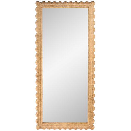 Sunny Scallop Rattan Floor Mirror, Natural
