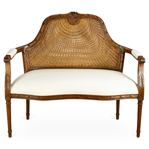 Serena Cane Settee, Ivory Linen~P76974539