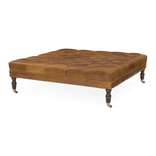 Evo Tufted Cocktail Ottoman, Caramel Leather Evo Tufted Cocktail Ottoman, Caramel Leather~P76335083