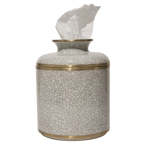 Alonzo Crackle Tissue Box, White/Gold~P77389734