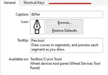 Shortcut keys tab